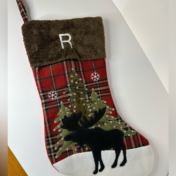 Christmas Stocking with Moose & R Monogram - Picture 5 of 5